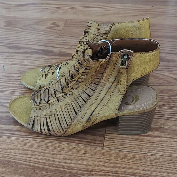 Charming Charlie Tan Tahlia Boho bohemian peep toe weaved booties heels Sz 8 NWT - Picture 3 of 8